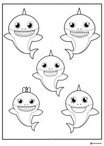 Baby Shark family coloring sheet facing forward