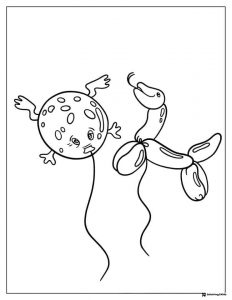 Balloon animal frog and dog coloring page