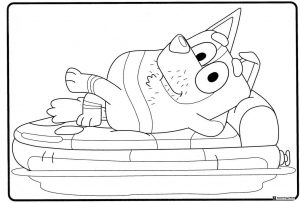 Bandit Relaxing Coloring Page on Pool Float with Drink