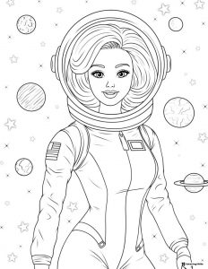 Barbie Astronaut Coloring Page in Space