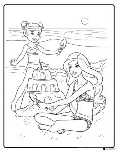 Barbie Beach Coloring Sheet Building Sandcastle