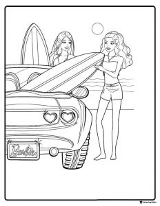 Barbie Beach Day Coloring Page with Surfboards