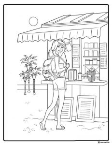 Barbie Beach Stand Coloring Sheet with Backpack
