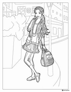 Barbie City Street Coloring Sheet with Backpack