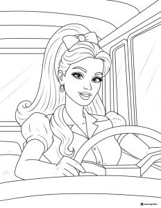 Barbie Coloring Page Driving a Car