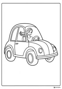 Barbie Coloring Page Driving a Small Car