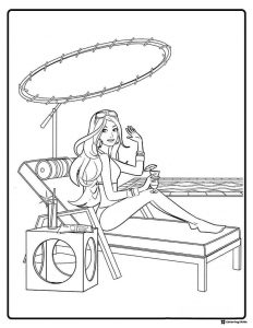 Barbie Coloring Page Relaxing by the Pool