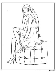 Barbie Coloring Page Sitting and Putting on a Shoe