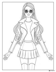 Barbie Coloring Page in Biker Jacket and Skirt