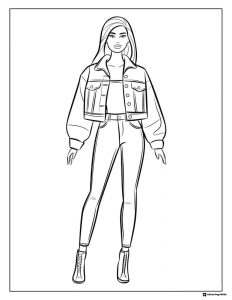 Barbie Coloring Page in Denim Jacket and Jeans