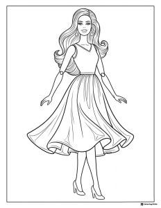 Barbie Coloring Page in Flowy Dress and Heels