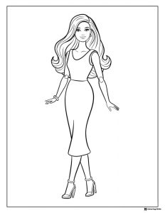Barbie Coloring Page in Stylish Midi Dress