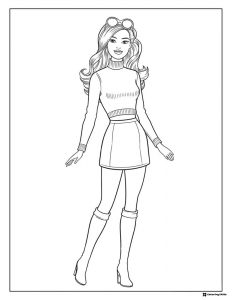 Barbie Coloring Page in Sweater Skirt and Boots