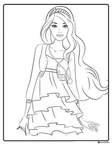 Barbie Coloring Page in Tiered Dress and Cardigan