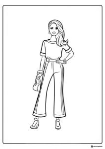 Barbie Coloring Page in Trendy Outfit with Handbag