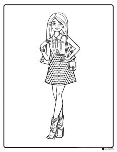 Barbie Coloring Page in Western Style Outfit with Cowboy Boots