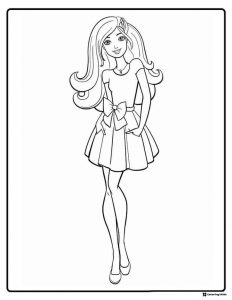 Barbie Coloring Page in a Dress with a Large Bow