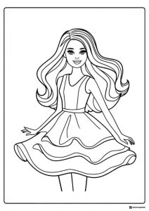 Barbie Coloring Page in a Flared Dress