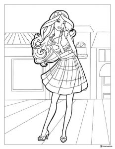 Barbie Coloring Page in a Plaid Skirt