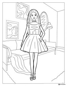 Barbie Coloring Page in a Room Setting