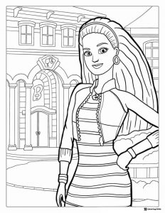 Barbie Coloring Page in front of Dreamhouse