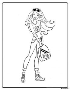 Barbie Coloring Page with Backpack and Sunglasses