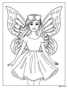 Barbie Coloring Page with Fairy Wings and Sunglasses