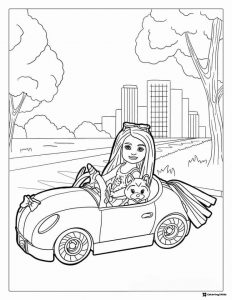 Barbie Coloring Sheet Driving Convertible with Puppy