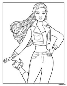 Barbie Coloring Sheet in Cropped Jacket and Jeans