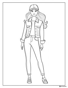 Barbie Coloring Sheet in Denim Jacket and Cap