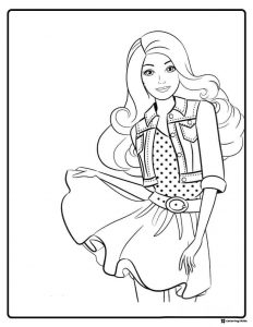 Barbie Coloring Sheet in Denim Vest and Polka Dot Top