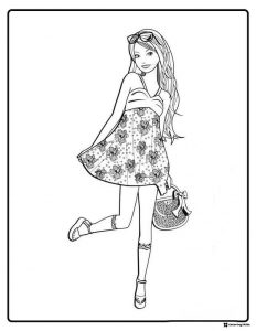 Barbie Coloring Sheet in Floral Dress with Basket