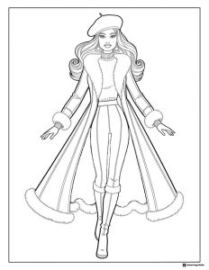 Barbie Coloring Sheet in Winter Coat and Beret