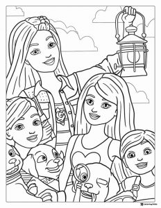 Barbie Coloring Sheet with Friends Puppies and Lantern