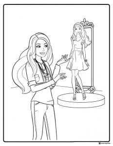 Barbie Coloring Sheet with Mirror and Pedestal