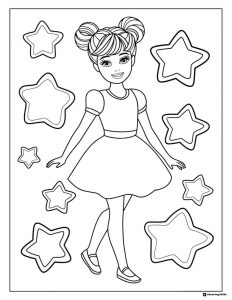 Barbie Dancer Coloring Page with Stars Background