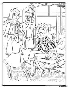 Barbie Dressing Room Coloring Page with Friends