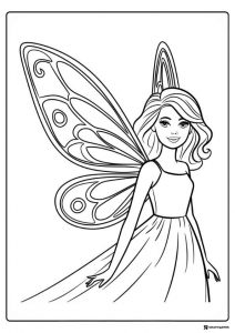 Barbie Fairy Coloring Page with Detailed Wings