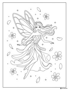 Barbie Fairy Coloring Sheet with Flowers and Petals