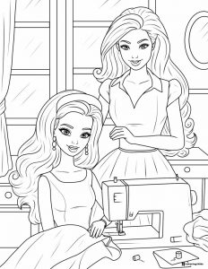 Barbie Fashion Designer Coloring Page Sewing