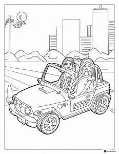 Barbie Friends Coloring Page Driving Jeep