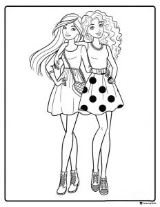 Barbie Friends Coloring Page with Heart Bag
