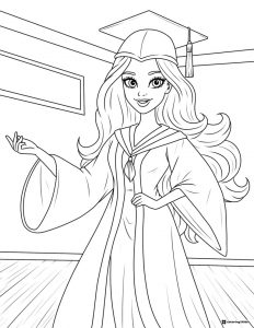 Barbie Graduate Coloring Page with Cap and Gown