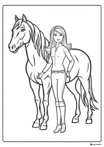 Barbie Horse Coloring Page with Rider Outfit