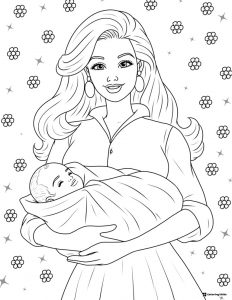 Barbie Mom with Baby Coloring Page