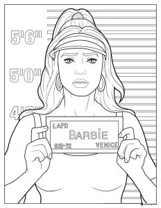 Barbie Mugshot Coloring Page with LAPD Sign
