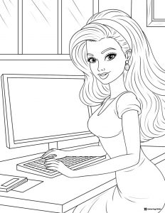 Barbie Office Coloring Page at Computer