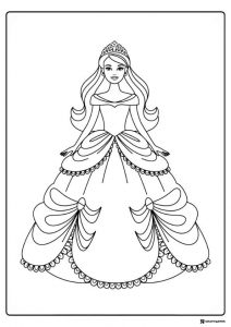 Barbie Princess Coloring Page in a Ball Gown
