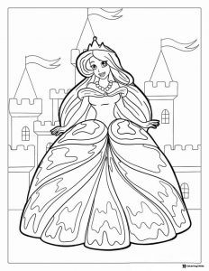 Barbie Princess Coloring Page with Castle Background
