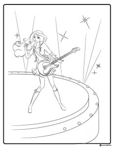 Barbie Rock Star Coloring Page with Guitar and Mic